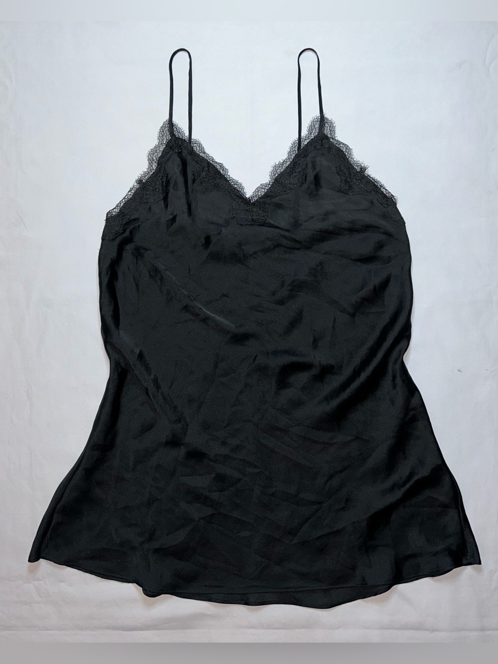 Victoria’s Secret Black Satin Lace Trim Slip Dress Women’s L